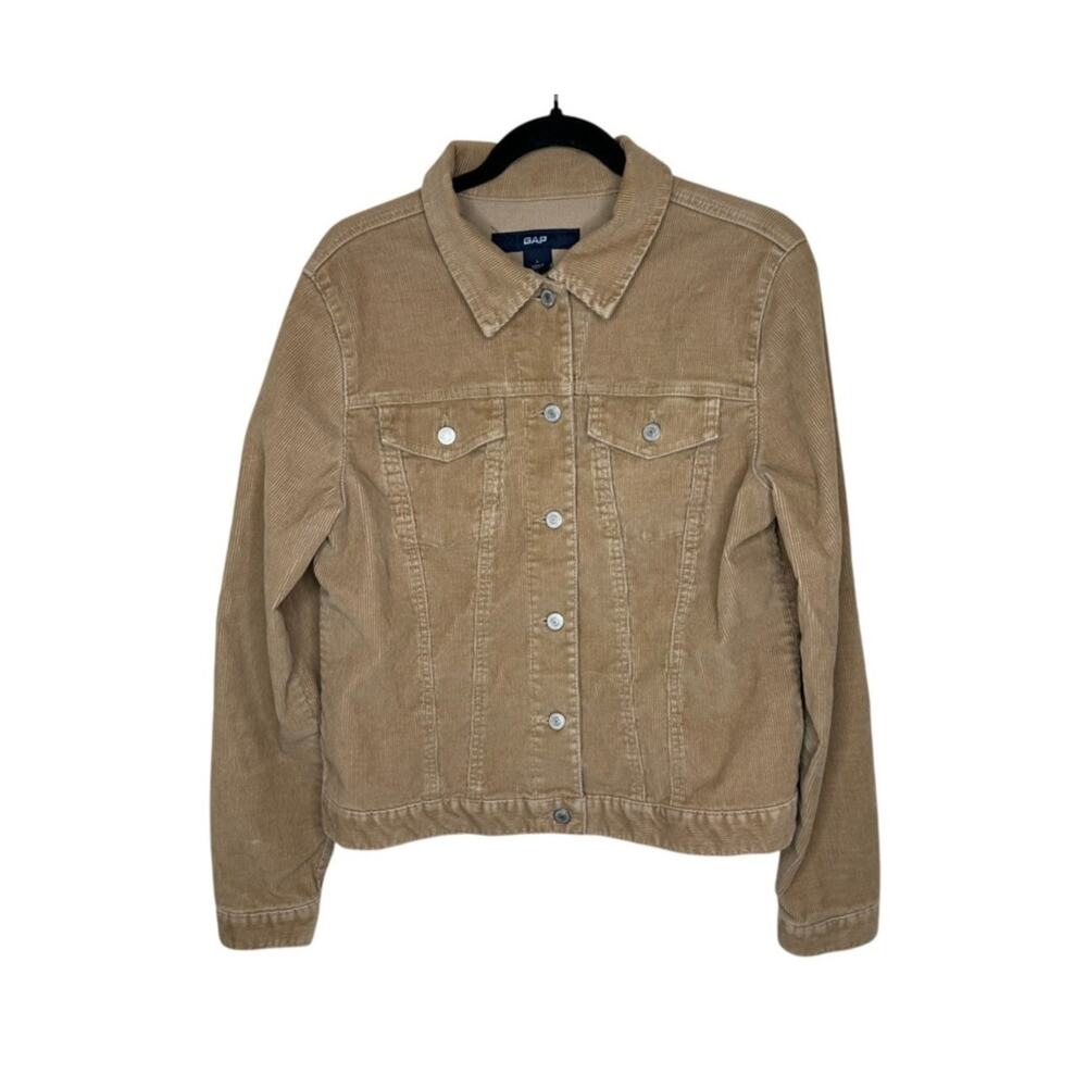 Gap Vintage Corduroy Jacket Womens L Tan Trucker Shacket Snap Pockets Y2K 2004